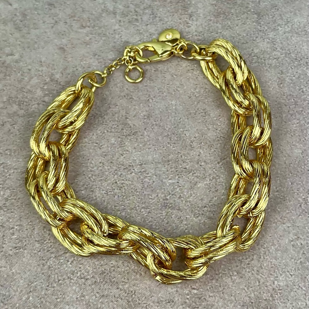 J Crew Textured Gold-Tone Chunky Oval Link Bracelet - Picture 3 of 3